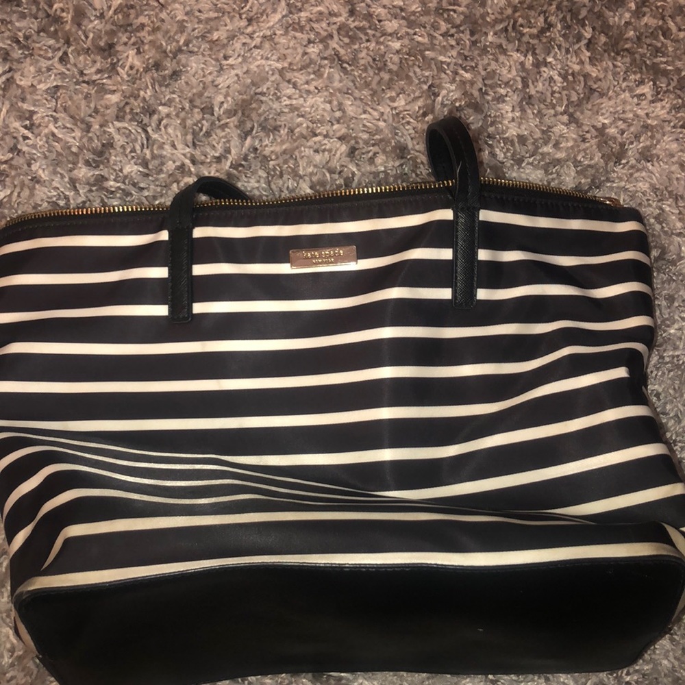 Black and white striped Kate spade tote
